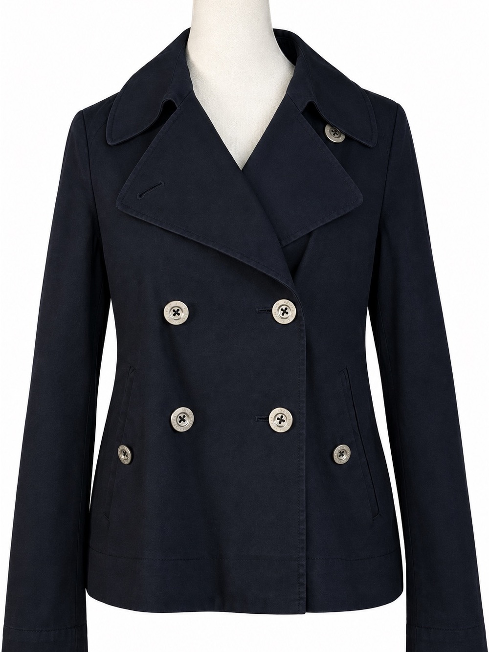 MARTIN & OSA Navy Blue Cropped Double-Breasted Trench Coat Jacket, Size Medium